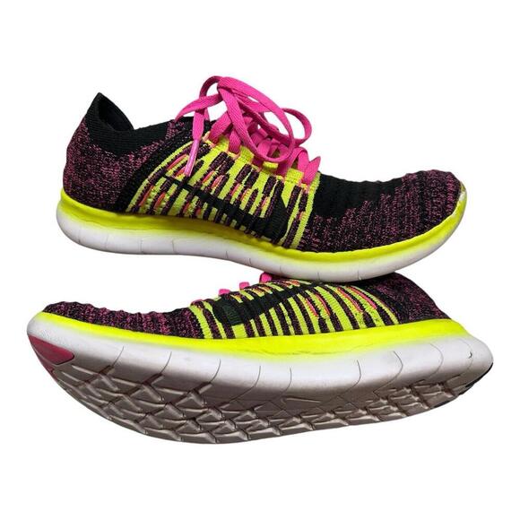 Nike Free RN Flyknit GS Running Shoe Pink Blast/Volt 834363-600 Sz 6.5Y Women 8 - Picture 6 of 9